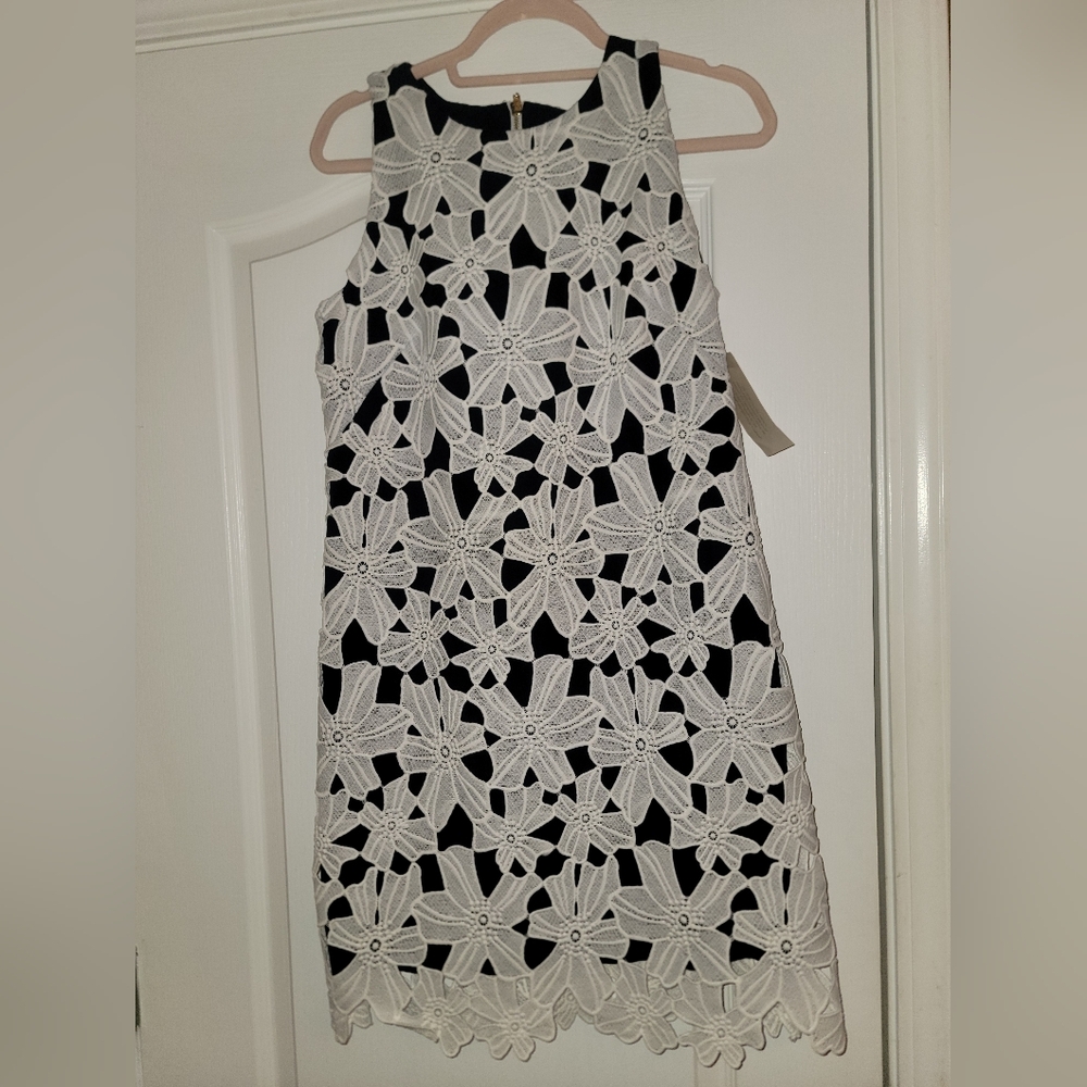 Eliza J Black Dress with White Floral Lace Overlay